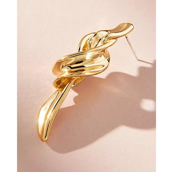 NEW~ Anthropologie Gold Twisted Drop Earrings - Picture 2 of 8
